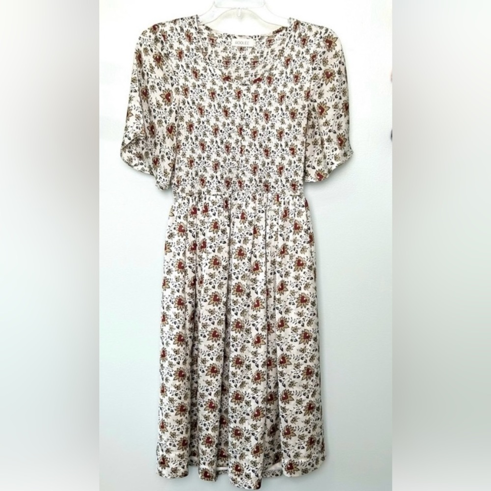 Roolee Floral White Midi Dress